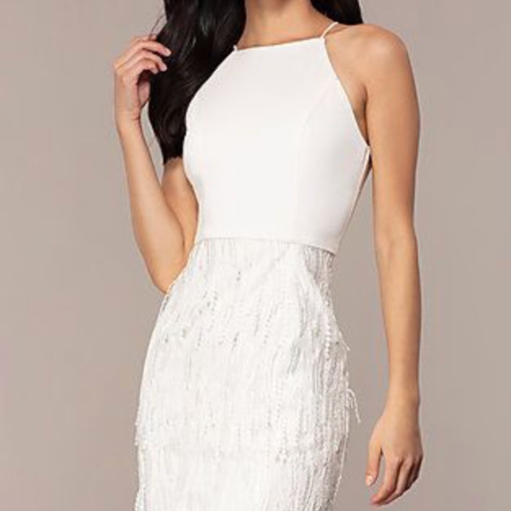 Minuet White halter dress with detail bottom